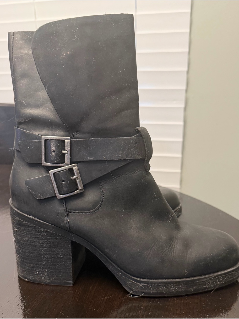 Black Leather Buckle Ankle Boots - Women